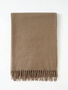 1pc Women's Autumn/Winter Tassel Cashmere Scarf, Solid Color Shawl, 2-In-1 Thick Warm Versatile Neck Warmer - Khaki - View 4