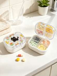 Waterproof Pixel Cat Pattern Pill Box With Independent Sealed Compartments, Moisture-Proof Mini Visible Pill Box, Portable Printed Divided Pill Box, Travel Pill Box, Cute Mini Pill Box, Double-Layer 8-Compartment Capsule Storage Box, Travel Pill Box, Portable Divided Pill Box, Essential Portable Medication Organizer For Travel - Multicolor - View 3