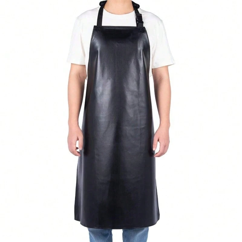 Delantal de trabajo negro resistente al agua con tirantes ajustables, fácil de cuidar, para cocina, salón y taller, medidas 99 * 72 cm - Negro - Ver 1