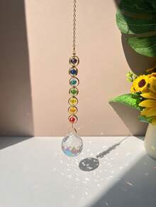 1pc,7 Chakra Rainbow Crystal Suncatcher, Colorful Round Bead Window Hanging Rainbow Prism Light Catcher, Boho Spiritual Meditation Home Wall Car Decor Ornament Gift - Multicolor - View 6