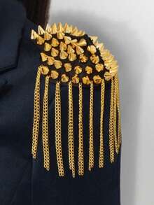 1pc Fashion Gold Studded Tassel Shoulder Brooch - Silver - View 8