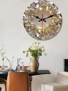 2D Flat 1pc Rhinestone Wooden Round Wall Clock, Silent Movement, Battery Operated, Suitable For Meditation, Living Room, Bedroom, Dining Room Decor - AA Batteries Not Included - Multicolor - View 8
