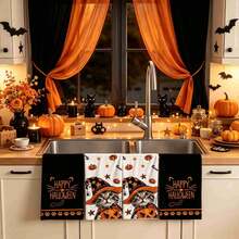2/4/48pcs Halloween Series Wizard Cat Pattern Printed Kitchen Towels - Ultra Soft, Highly Absorbent Polyester Dish Cloths And Hand Towels, Perfect For Holiday Decor, Kitchen Decor, Party Decor - Multicolor - View 3