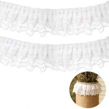 5M 白色荷葉邊蕾絲飾邊，雙層歐根紗與蕾絲緞帶，適用縫紉 DIY 手作、新娘婚紗、窗簾居家裝飾飾邊 - 蕾絲 - 查看 1
