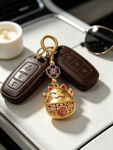 1pc Woven Hollow Lucky Cat Keychain, Chinese Style Peace Pendant, Suitable For Bags And Cars, Vintage Bohemian Style Accessory, Perfect For Women's Holiday, Anniversary And Thanksgiving Gifts - Multicolor - View 2