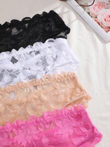 Aesletic 4pcs/Pack Women's Floral Full Lace Triangle Panties, Sexy Romantic Lingerie, Comfortable Sheer Fabric, Suitable For Spring And Summer - Multicolor - View 10