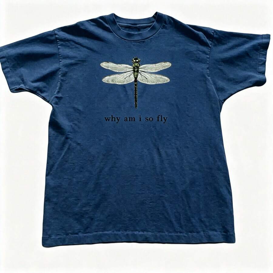 100% Cotton Geographic Inspired Dragonfly Graphic T Shirt For Men And Women | Exquisite Design | Loose And Comfortable | Shirts Y2k - 藏蓝色 - 查看 1