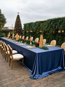 1pc Satin Tablecloth, Rectangular Tablecloth, Shiny Tablecloth, Smooth Material Tablecloth, Suitable For Christmas, Wedding, Party, Birthday Party Table Decoration (Navy Blue) - Multicolor - View 3