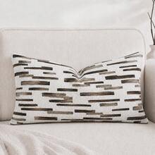 1pc/2pcs (No Insert) Premium Jacquard Woven Pillow Cover 18X18inch, Earth Tone Modern Minimalist Geometric Striped Sofa Cushion Cover, All Season Living Room Car Office Lumbar Back Cushion Cover, Neutral Color, Coffee Brown - Mocha Brown - View 15