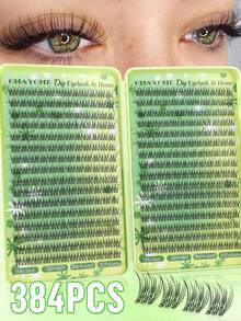 384片天然假睫毛，柔軟可重複使用睫毛簇，卡通動漫單簇睫毛，天使輕盈睫毛，適合所有眼型，包含膠水、密封劑、鑷子、刷子，星形睫毛接種套裝，適合初學者 - 彩色 - 查看 10