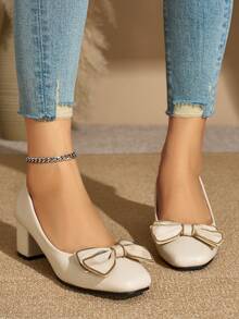 Women's High Heel Shoes With Bow Knot, Glamorous PU Leather Applique, Fashionable Party Shoes For All Seasons - Apricot - View 3