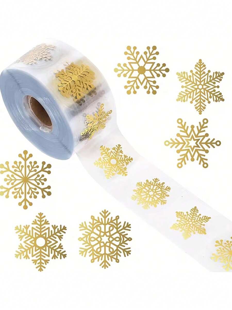 1件金色亮面透明聖誕雪花封口貼紙,禮品包裝封口貼,圓形自黏裝飾貼紙 - 多款式 - 查看 1