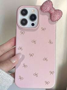 1件粉色個性化全包覆TPU防震手機殼，適用於Apple 17 16 15 14 13 12 11 Pro Max - 粉紅色蝴蝶結 - 查看 2