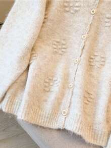 Women's Round Neck Knit Cardigan Sweater Jacket, Loose Fit, New Autumn/Winter Outerwear Top - Floral Apricot - View 5