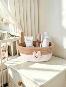1pc Woven Rope Storage Basket Cartoon Bear Baby Room Organizer Basket For Baby Supplies And Miscellaneous Items - Multicolor - View 6