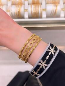 5pcs Set Dubai Luxury Style Non-Fading 21K Gold Plated 8-Figure Pattern Hollow Mesh Bracelet Women's Evening Party Jewelry Gift - Yellow Gold - View 5