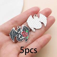 5/12pcs Vintage Gothic Dark Alloy Enamel Charms, Dragon Raven Bat Occult Floral Sword Pendants For Jewelry Keychain Bag Ornament DIY Craft Accessories - Multicolor - View 16