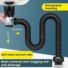 Flip-Cover Odor-Proof Drain Pipe, Telescopic Flexible Drainage Pipe, Universal For Kitchen Sink And Bathroom Basin, Anti-Insect, Anti-Clog, Durable - Gray Flip Cover - View 10