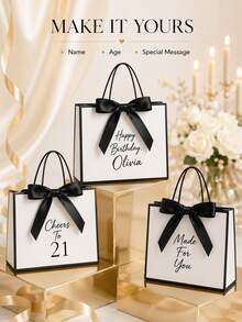 Customized Gift Bags, Personalized Name Gift Bags, Birthday Gift Bags, Wedding Gift Bags, Bridesmaid Gift Bags, Wedding Party Favors, Gift Box Alternative, Suitable For Parties, Daily Use, Shopping, Travel, Letter Embroidery - Multicolor - View 3