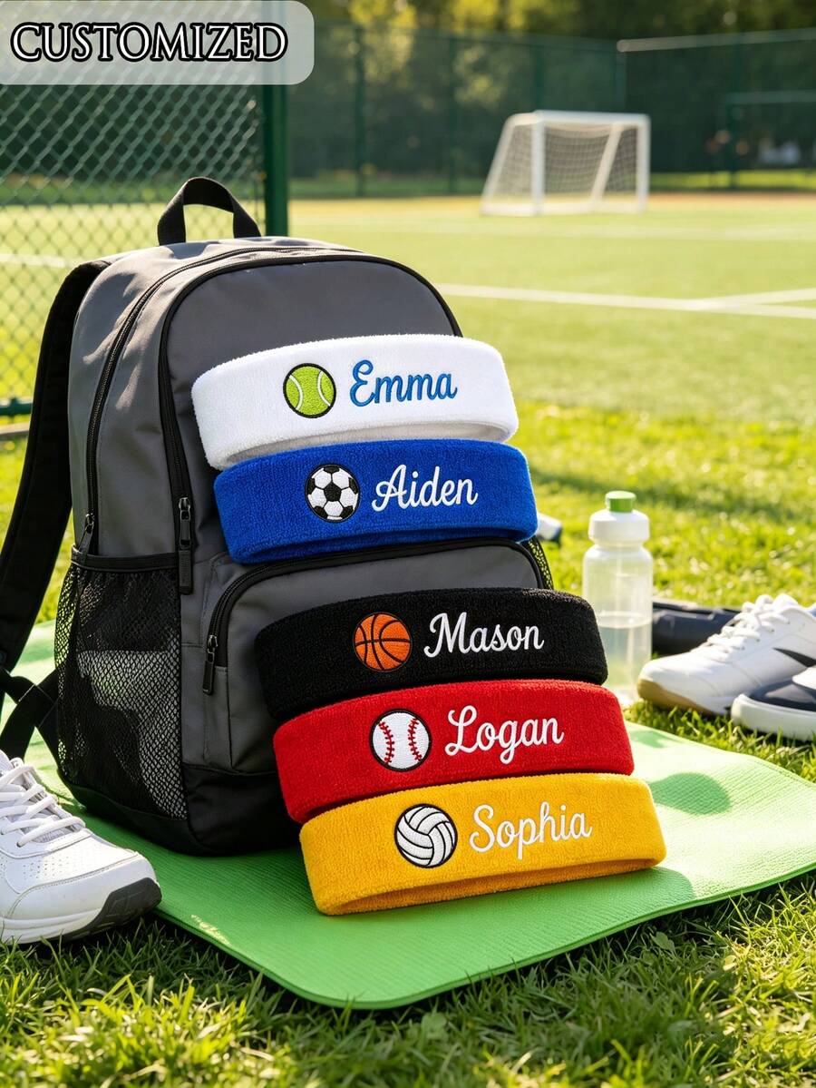 Personalized Neutral Headband - Customizable Text Design, Suitable For Tennis, Basketball, Running, Gym And Sports - Acrylic Fitness Accessory And Headwear - Multicolor - View 1