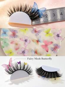 1 Pasang Bulu Mata Palsu Bulu Mink Sintetis Lembut, Dekorasi Kupu-Kupu Organza Warna Campuran dengan Rhinestone, Bulu Mata Strip Dramatis, Organza Kupu-Kupu Warna-Warni untuk Cosplay, Festival Musik, Pesta, Riasan Mata Natal - View 5