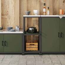 vidaXL Kitchen Storage With Shelf Olive Green 90 X 50 X 92 Cm Steel, Modern Kitchen Storage, Rectangular Shelf, Durable Steel Solution, Compact Organizer, Kitchen Shelf For Home - Olive Green - View 11