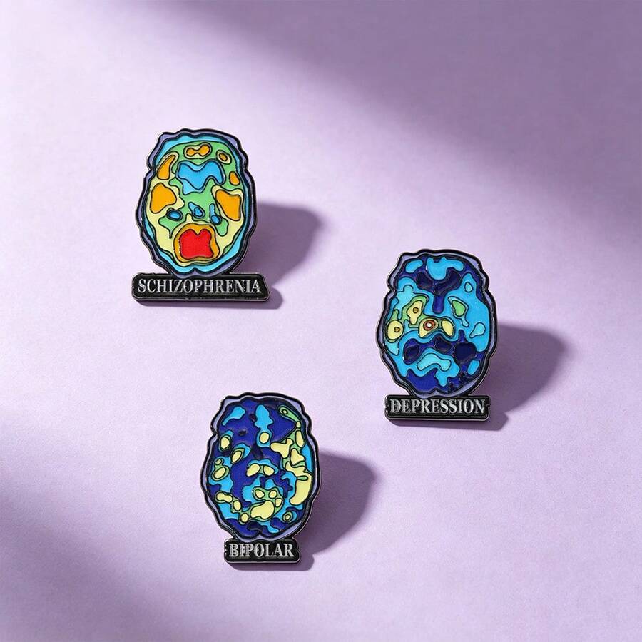 1pc Mental Health Brain Scan Enamel Pin, Depression Schizophrenia Brain Art Lapel Pin, Metal Pin For Jackets Bags, Psychology Awareness Gift