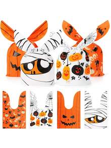 30/1pc Halloween Bunny Ear Gift Bag, Featuring Pumpkin, Ghost, And Bat Designs. Suitable For Halloween, Themed Party Gift Wrapping, Surprise Party Decorations, Holiday Party Favors, Small Item Storage, And Home Decor - One Size Fits All - View 5