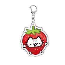 1pc Cute Doodle White Cat Acrylic Keychain, Cartoon Kitten Fruit Pattern Bag Charm, Adorable Backpack Pendant, Collectible Gift - Multicolor - View 11