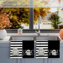 2/4/48pcs Halloween Series Minimalist Ghost Pattern Printed Kitchen Towels - Ultra Soft, Highly Absorbent Polyester Dishcloths And Hand Towels, Perfect For Holiday Decor, Kitchen Decor, Party Decor. - Multicolor - View 15