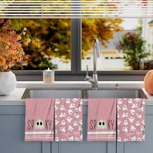 2/4/48pcs Halloween Series Pink Ghost Pattern Printed Kitchen Towels - Super Soft, Highly Absorbent Polyester Dishcloths And Hand Towels, Perfect For Holiday Decor, Kitchen Decor, Party Decor - Multicolor - View 13
