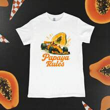 Papaya Rules F1 Racing Graphic T-Shirt: Unisex Retro Motorsport T-Shirt - 白色 - 查看 2