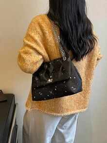 2026 Summer Fashion New Minimalist Star Niche Design Premium Commuter Personalized Chain Tote Shoulder Bag - Black - View 6