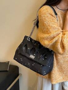 2026 Summer Fashion New Minimalist Star Niche Design Premium Commuter Personalized Chain Tote Shoulder Bag - Black - View 11