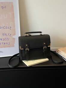 Fashionable Versatile College Style Handbag - Black - View 7