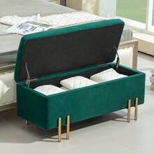 Storage Bench Velvet Upholstered Bench, Storage Trunk With Wooden Legs, Storage Bench For Living Room Bedroom Hallway 100 X 40 X 42 Cm, Beige - Green - View 5