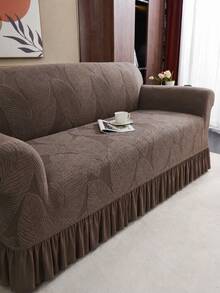 1PC Fleece Fabric Anti-Slip Elastic Decorative Sofa Cover Jacquard Leaf Pattern Pet-Friendly Dirt-Resistant Dust-Proof Sofa Slipcover Suitable For 1/2/3/4 Seater Sofa All Seasons - Brown - View 3