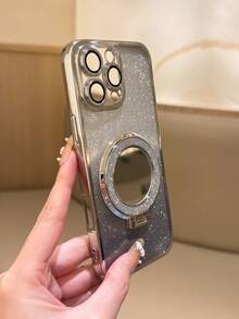 Luxus elektroplattierter Glitzer-Spiegel-Ständer Handyhülle, kompatibel mit iPhone 17 Pro Max, 17 Pro, 17, 16 Pro Max, 16 Pro, 16, 16, 15 Pro Max, 15 Pro Max, 15 Pro, 15 Pro Max, 14 Pro, 13 Pro Max, 12 Pro Max, 11, modische Kamera-Schutz transparente elektroplattierte Rückseite. Wird mit klappbarem Make-up-Spiegel-Ständer Handyhülle-Set geliefert - Verschiedenfarbig - Übersicht 3