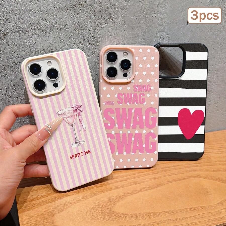 3 buah Casing Pelindung TPU Motif Polka Dot, Hati, dan Garis, Tahan Guncangan, Perlindungan Presisi Penuh, Kompatibel dengan Apple 11/12/13/14/15/16/17 Pro Max - MultiWarna - View 1