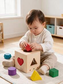 Log Multi-Faceted Shape Matching Puzzle Box, Geometric Shape Recognition Building Block Box, Infant Color And Shape Classification Montessori Early Education Educational Toy - Multicolor - View 2