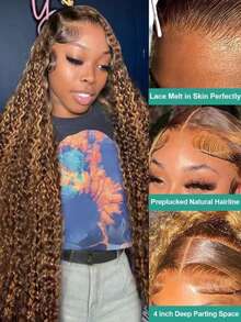 Honey Blonde Lace Front Wig 13x6 HD Deep Wave Lace Front Wigs Human Hair 250% Density Highlight Curly Human Hair Wig Pre Plucked Glueless Ombre Lace Front Wig Brazilian 4/27 Brown Colored Human Hair Wig For Women - S4/27 - 查看 2
