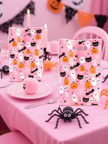 10/20/50pcs Pink Halloween Gift Bags, Cute Ghost Pumpkin Bat Pattern Tote Bags With Handles, Boys Girls Halloween Trick Or Treat Party Favors Party Supplies - Multicolor - View 6