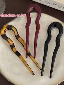 6/3/1pc U-Shaped Wavy French Hair Fork, Tortoise Shell Acetate Fiber Geometric Hair Clip, Women's Updo Hair Accessory, Perfect Halloween Gift For Women - Multicolor - View 10