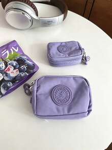 1pc Minimalist Soft Nylon Rectangular Mini Coin Purse, Embossed Logo, Zipper With Wrist Strap, Portable Card Cash Storage Pouch, Multi Pastel Colors Match Daily Outfits For Commute, Shopping, Daily Outdoor Use All Seasons - View 15