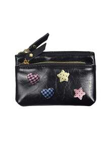 Cute Women Zipper Coin Purse,Y2k Heart Star Decorations,Double Zipper PU Wallet,Portable Key Card, Lipstick Holder,Daily Change Pouch,For Women Girl - Multicolor - View 14