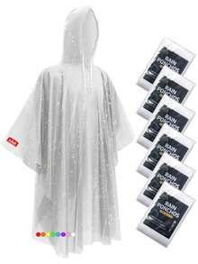 Hitituto Rain Ponchos For Adults - Extra Long Emergency Poncho With Hood, 6/12/24 Family Pack Raincoat, Home Survival Kits - Clear 6pcs - View 1