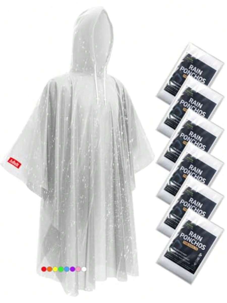 Hitituto Rain Ponchos For Adults - Extra Long Emergency Poncho With Hood, 6/12/24 Family Pack Raincoat, Home Survival Kits - Clear 6pcs - View 1