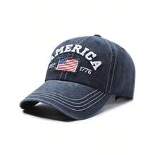 1pc America 3D Embroidered Letter, EST 1776 Embroidered, United States Of America Flag Embroidered, US Flag Embroidered Baseball Cap, Fashionable Casual Soft Top Hat, Outdoor Sports Sun Hat, Unisex - Multicolor - View 3