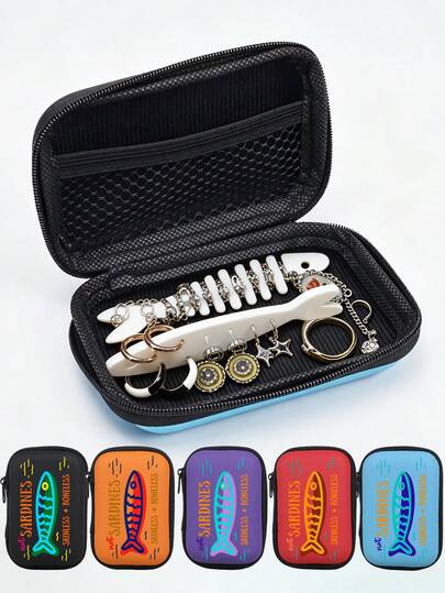Daily Jewelry Box, Cute Sardine Jewelry Pouch With Fish Bone Divider, Portable Small Jewelry Storage Box, Travel Jewelry Organizer, Macaron Dopamine Jewelry Storage Box, Makeup Tool Storage Box, Y2K Storage Box, Compartment Box, Accessory Storage, Small Earrings Rings, Women's Gift, Bridesmaid, As Back To School Gift, Birthday Small Gift, Holiday Gift, Party Small Gift