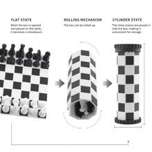 1件裝可捲起圓筒式西洋棋套組，便攜旅行棋盤遊戲，黑白棋盤收納筒，家庭策略桌面遊戲，適合成人與兒童的禮物 - 彩色 - 查看 2